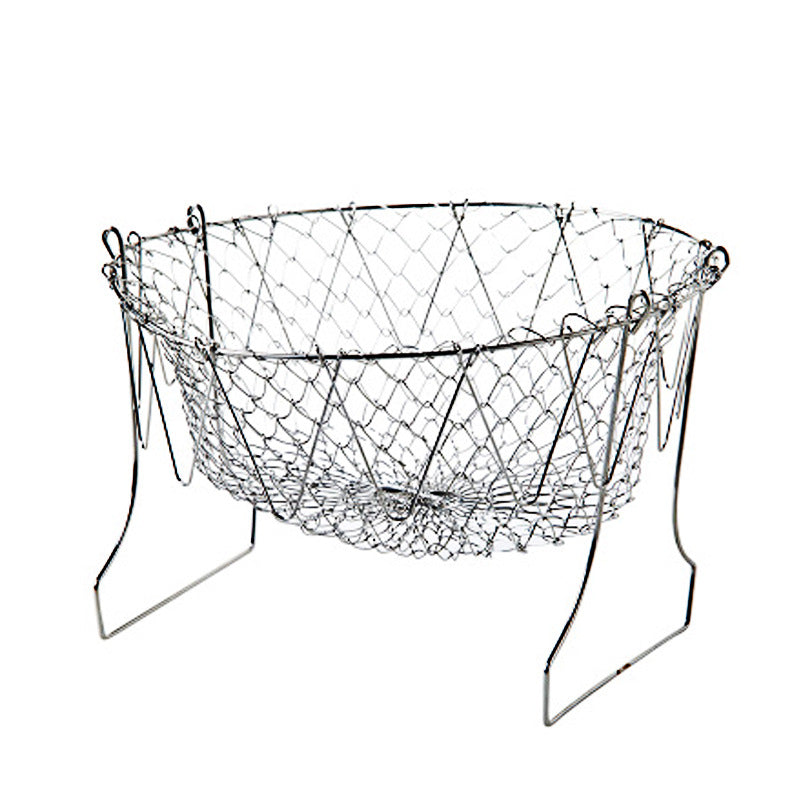 304 Stainless Steel Frying Basket Household Fries Fried Chicken Wings Retractable Folding Round Filter Mesh Leakage Draining Basket