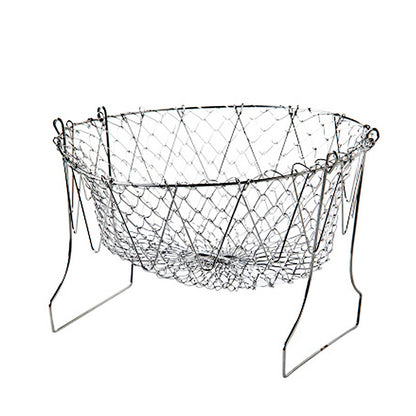 304 Stainless Steel Frying Basket Household Fries Fried Chicken Wings Retractable Folding Round Filter Mesh Leakage Draining Basket