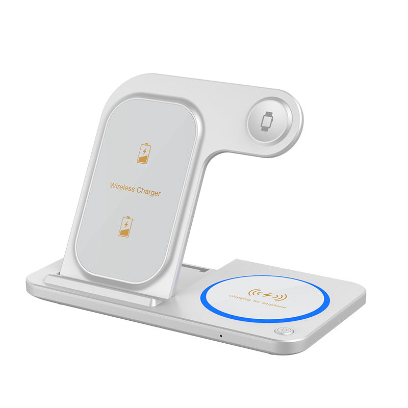 Multifunctional Earphone Watch Wireless Charging Bracket Base Double Coil Three-in-one Folding Wireless Charger With Light