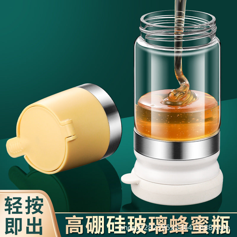 Cross-border Popular High Borosilicate Glass Honey Bottle Food-grade Push-type Drip Pot Household Sealed Jar Seasoning Sugar