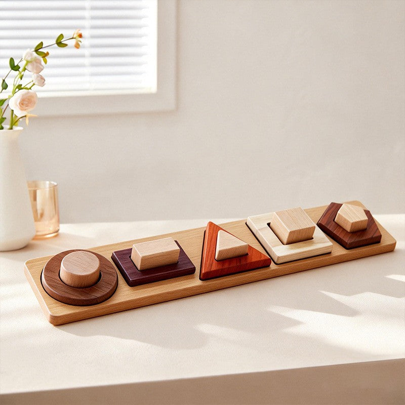 Solid Wood Geometric Shape Matching Cognitive Puzzle Hand-Held Early Education Educational Blocks