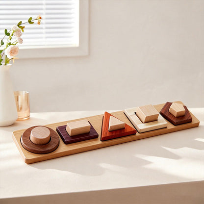 Solid Wood Geometric Shape Matching Cognitive Puzzle Hand-Held Early Education Educational Blocks