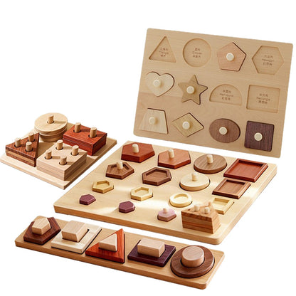 Solid Wood Geometric Shape Matching Cognitive Puzzle Hand-Held Early Education Educational Blocks