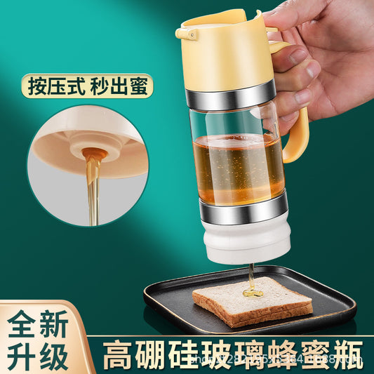 Cross-border Popular High Borosilicate Glass Honey Bottle Food-grade Push-type Drip Pot Household Sealed Jar Seasoning Sugar