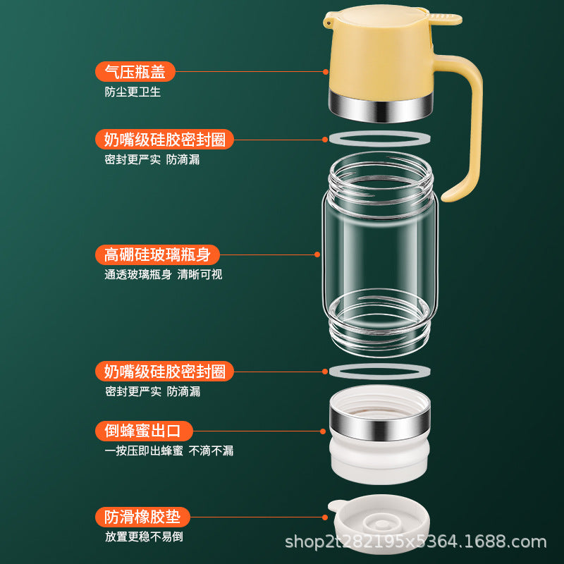 Cross-border Popular High Borosilicate Glass Honey Bottle Food-grade Push-type Drip Pot Household Sealed Jar Seasoning Sugar