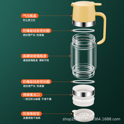 Cross-border Popular High Borosilicate Glass Honey Bottle Food-grade Push-type Drip Pot Household Sealed Jar Seasoning Sugar