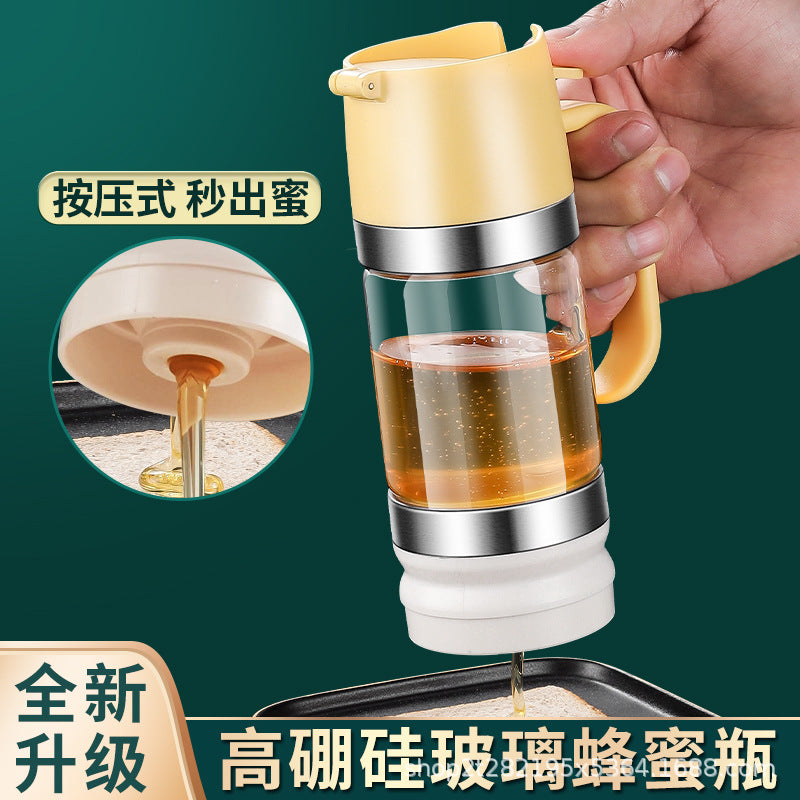 Cross-border Popular High Borosilicate Glass Honey Bottle Food-grade Push-type Drip Pot Household Sealed Jar Seasoning Sugar