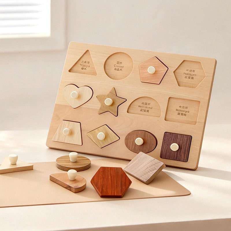 Solid Wood Geometric Shape Matching Cognitive Puzzle Hand-Held Early Education Educational Blocks