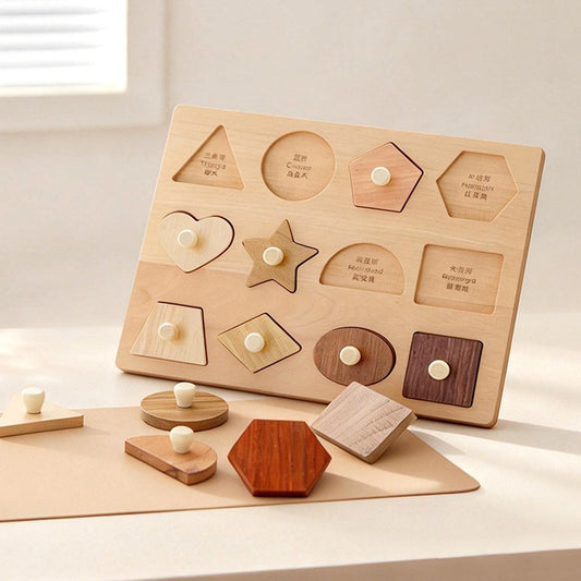 Solid Wood Geometric Shape Matching Cognitive Puzzle Hand-Held Early Education Educational Blocks
